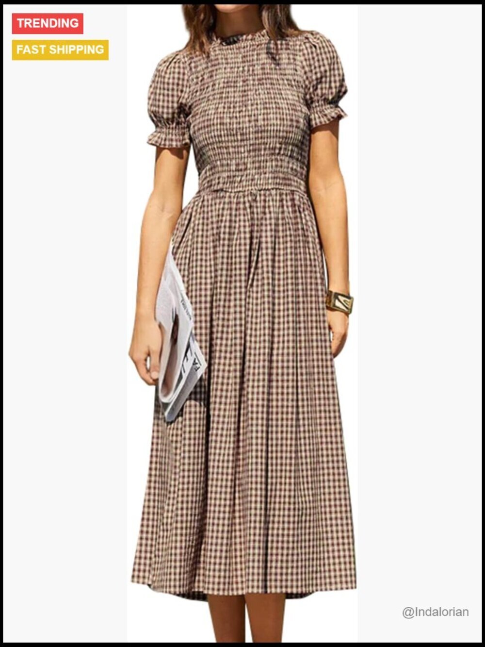 Puff Sleeve Smocked Flowy Boho Midi Dress Sundress Casual